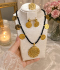 Parure Collier Cristal Noir & Pièces Dorées