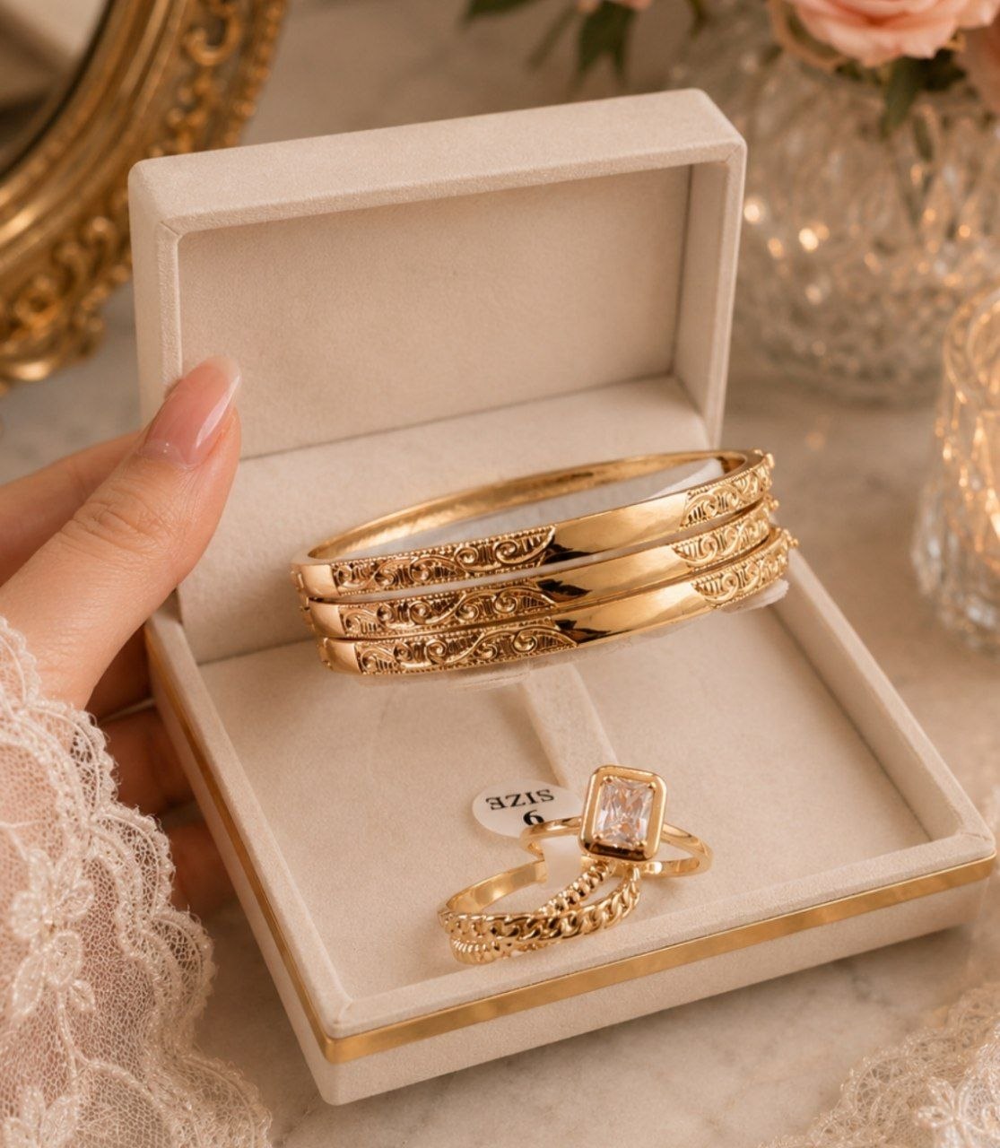 Coffret Bijoux Dorés – Bracelet & Bague