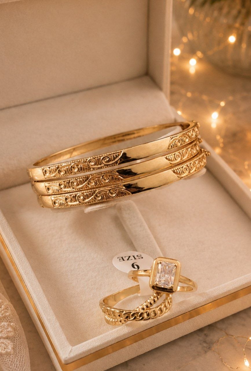 Coffret Bijoux Dorés – Bracelet & Bague