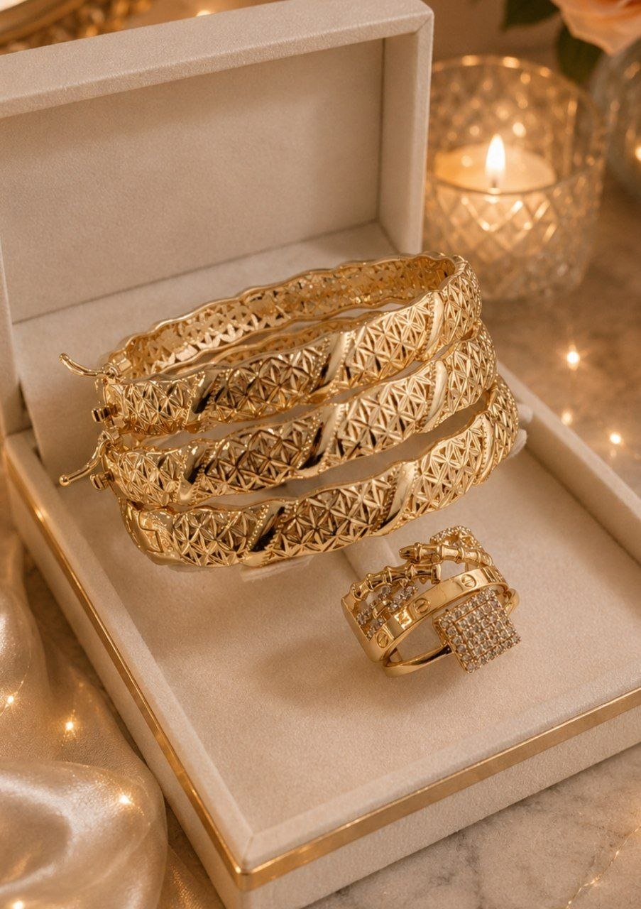 Coffret Bijoux Dorés – Bracelet & Bague
