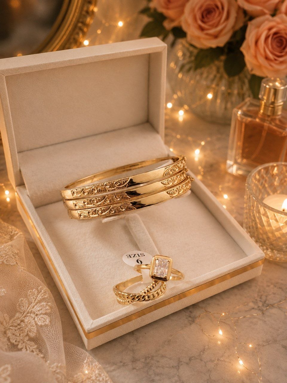 Coffret Bijoux Dorés – Bracelet & Bague