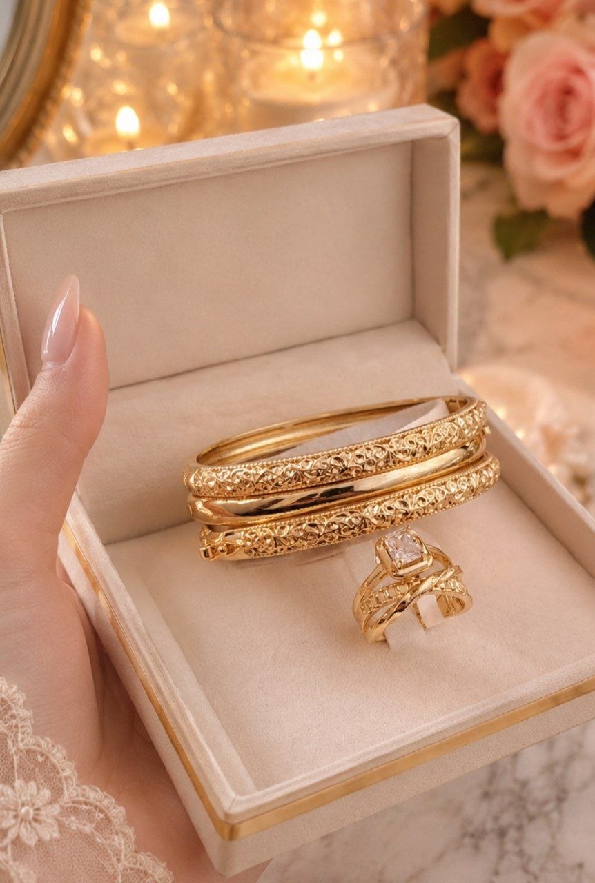 Coffret Bijoux Dorés – Bracelet & Bague