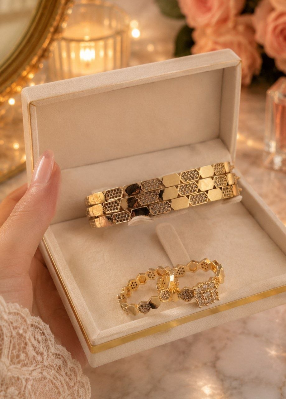 Coffret Bijoux Dorés – Bracelet & Bague