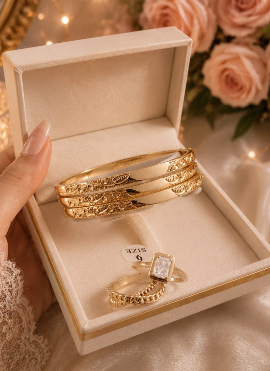 Coffret Bijoux Dorés – Bracelet & Bague