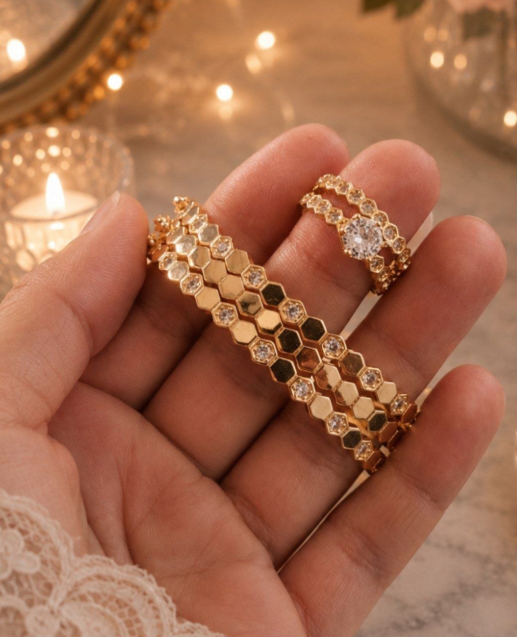 Coffret Bijoux Dorés – Bracelet & Bague