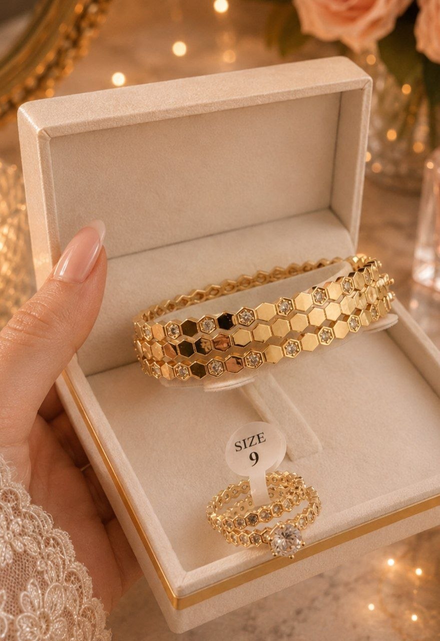 Coffret Bijoux Dorés – Bracelet & Bague