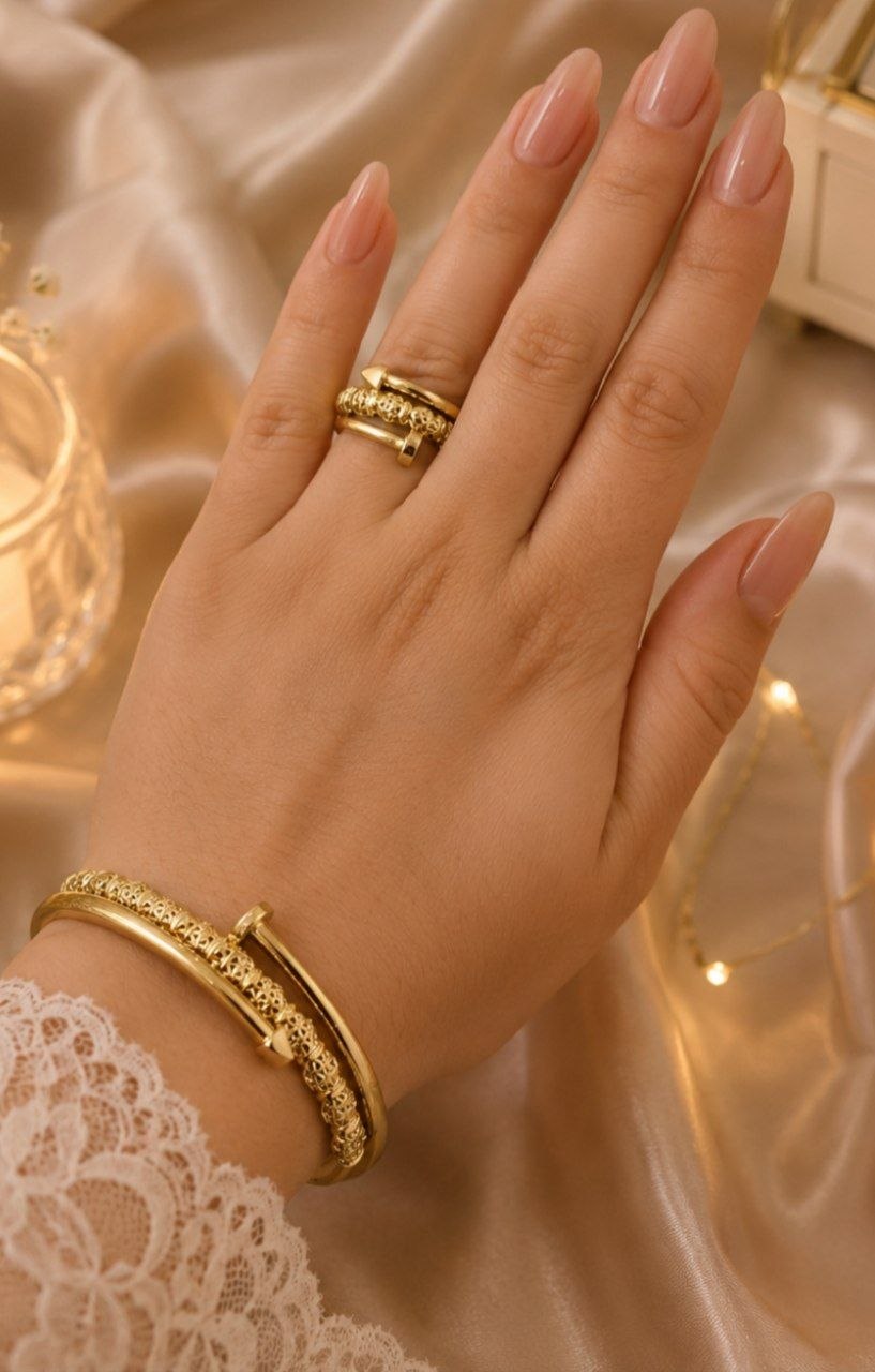 Set Clou Doré – Bracelet & Bague