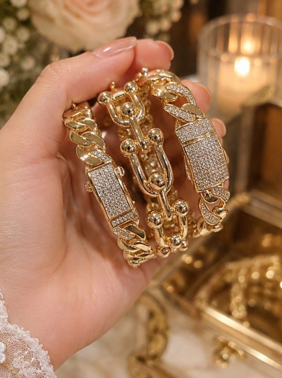 Set dorée – Lot de 3 bracelets