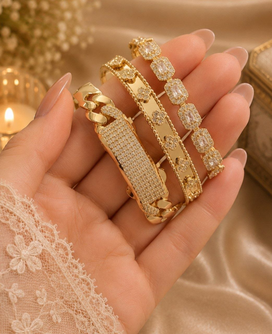 Set dorée – Lot de 3 bracelets