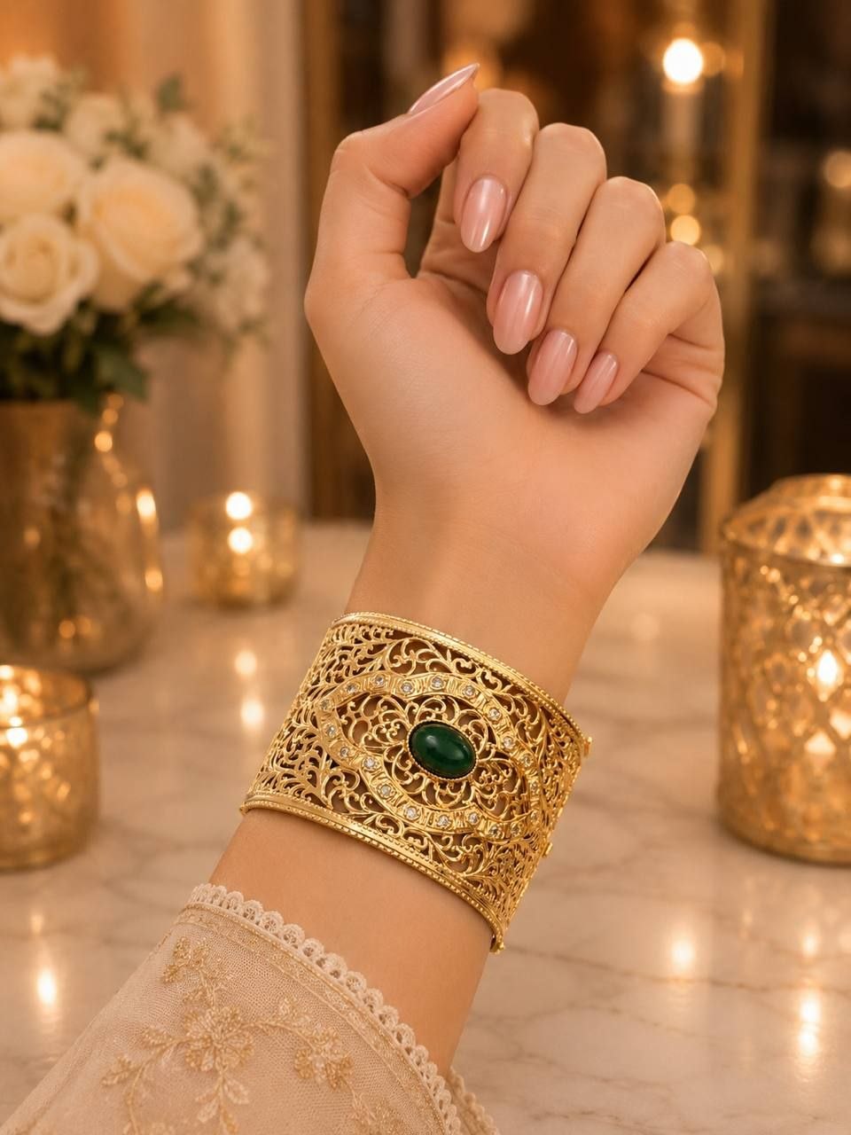Bracelet Doré à Pierre Verte