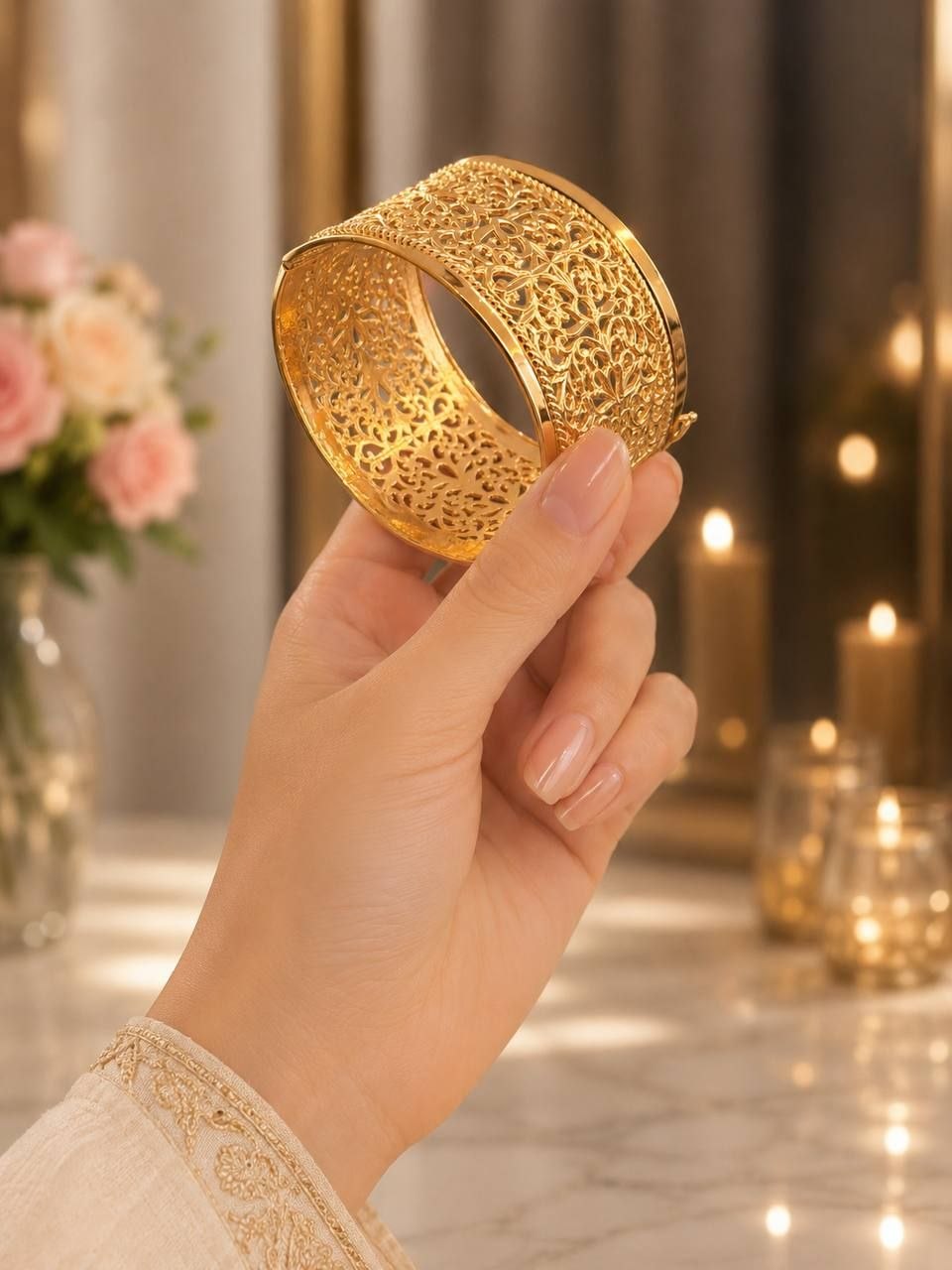 Bracelet Doré Marocain à Motifs Arabes