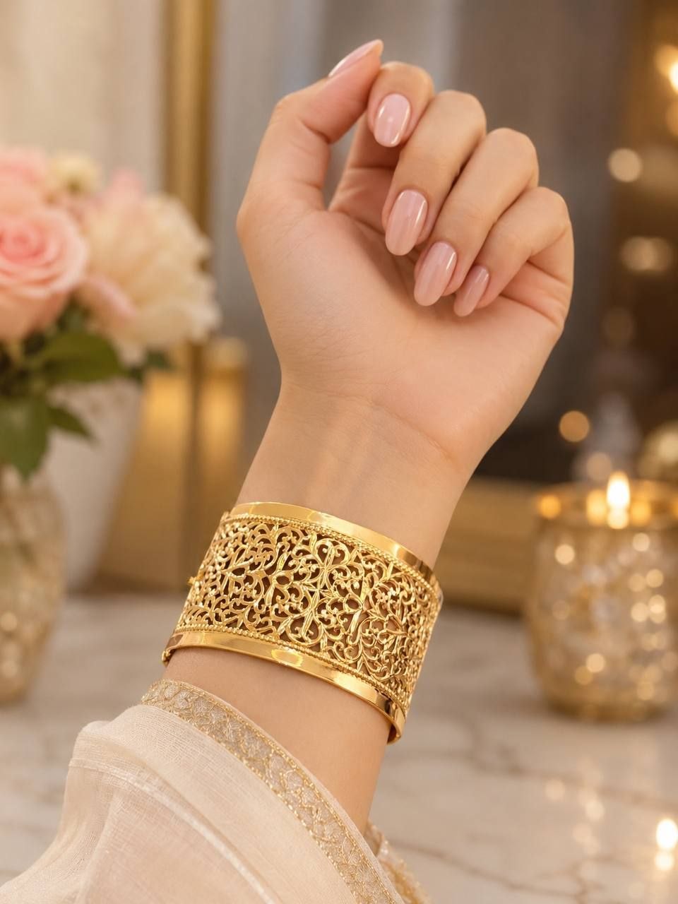 Bracelet Doré Marocain à Motifs Arabes