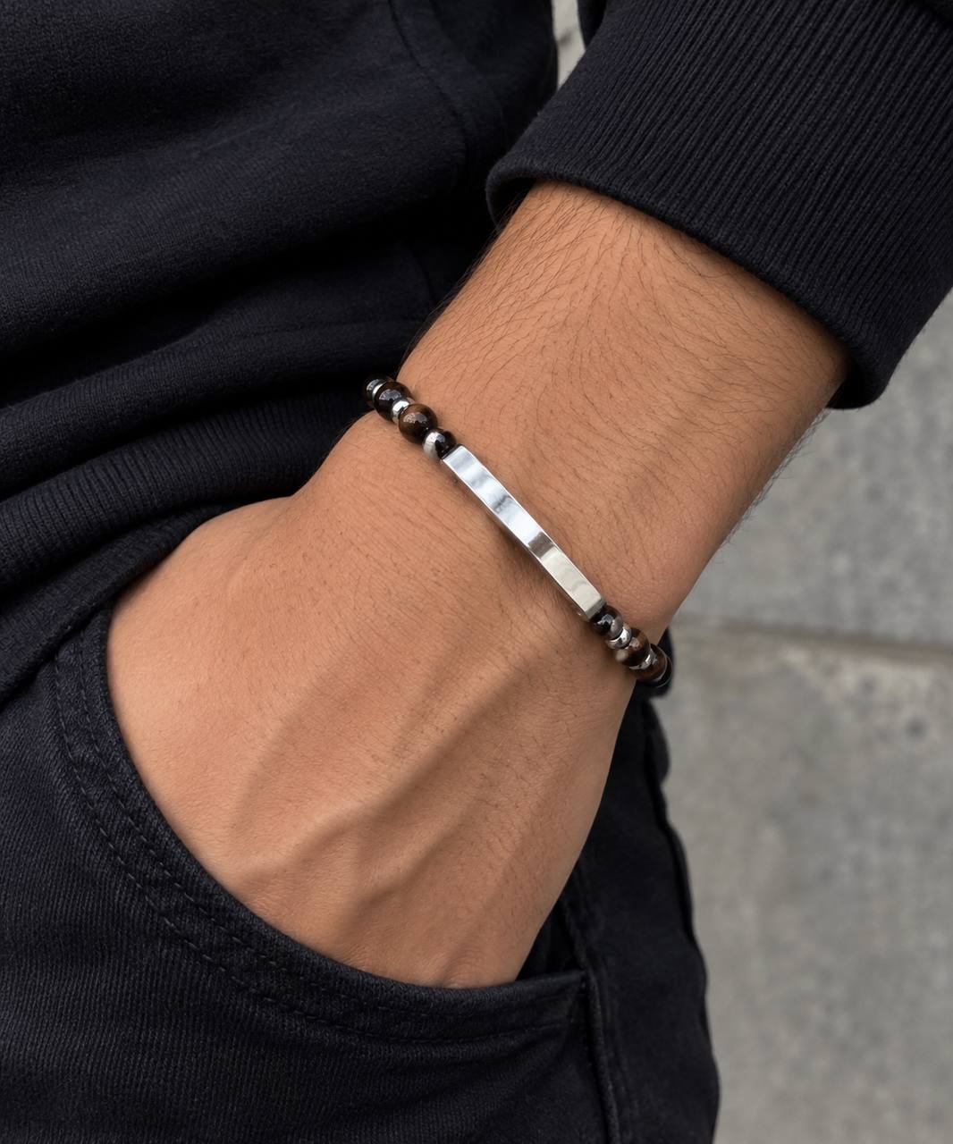 Bracelet Homme Perles & Barre