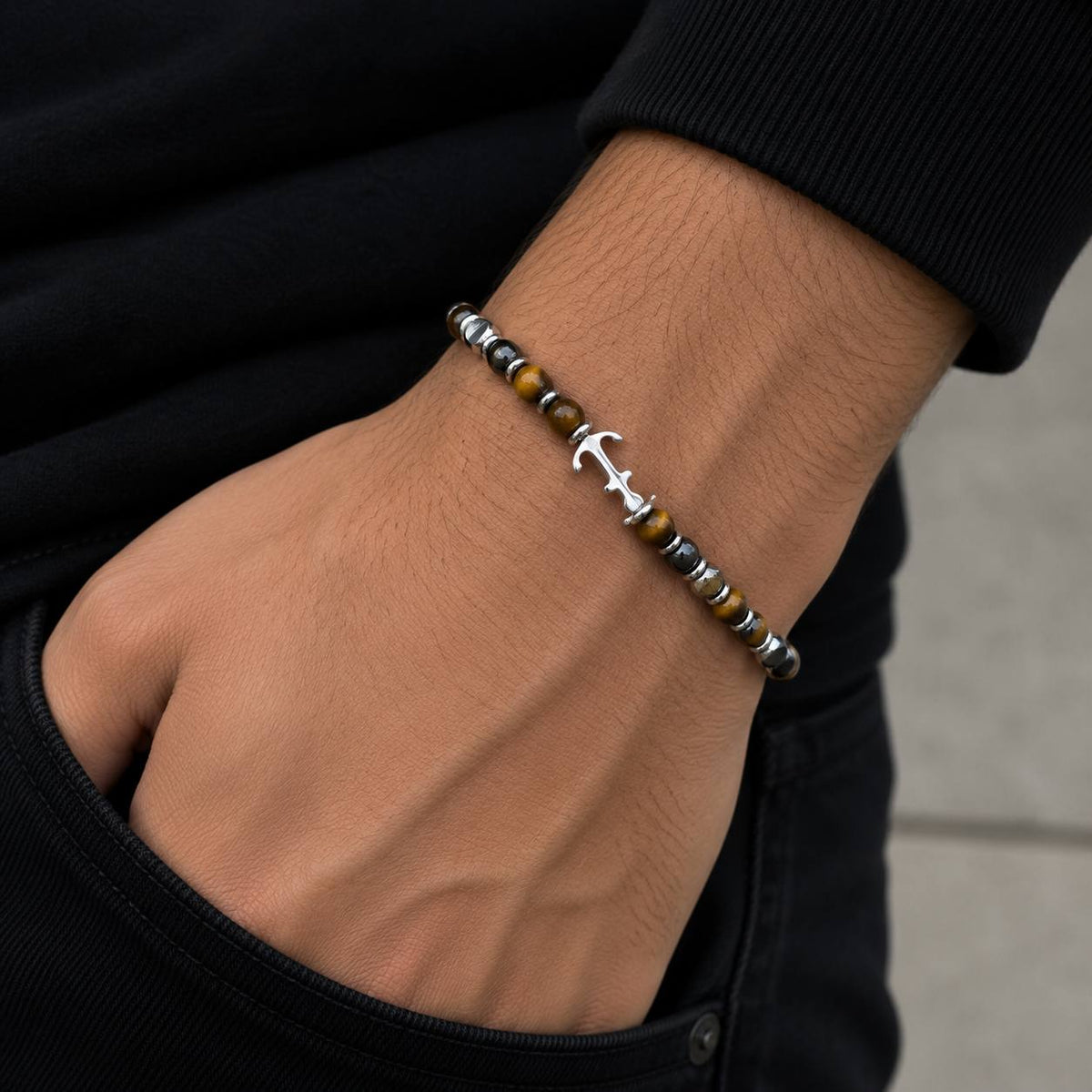 Bracelet Homme Chaîne Noire & Ancre