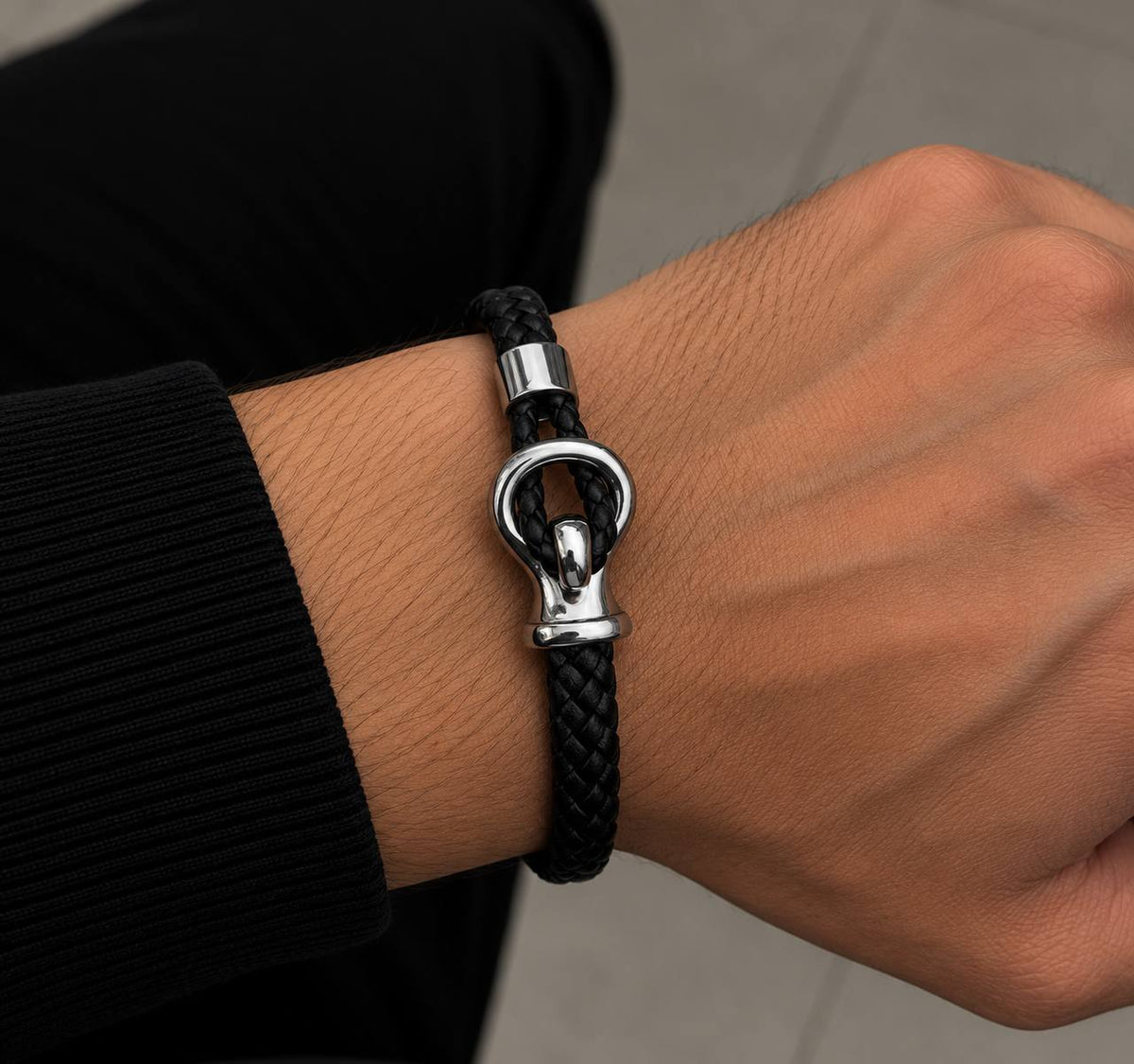 Bracelet en Cuir Tressé avec Fermoir Argenté